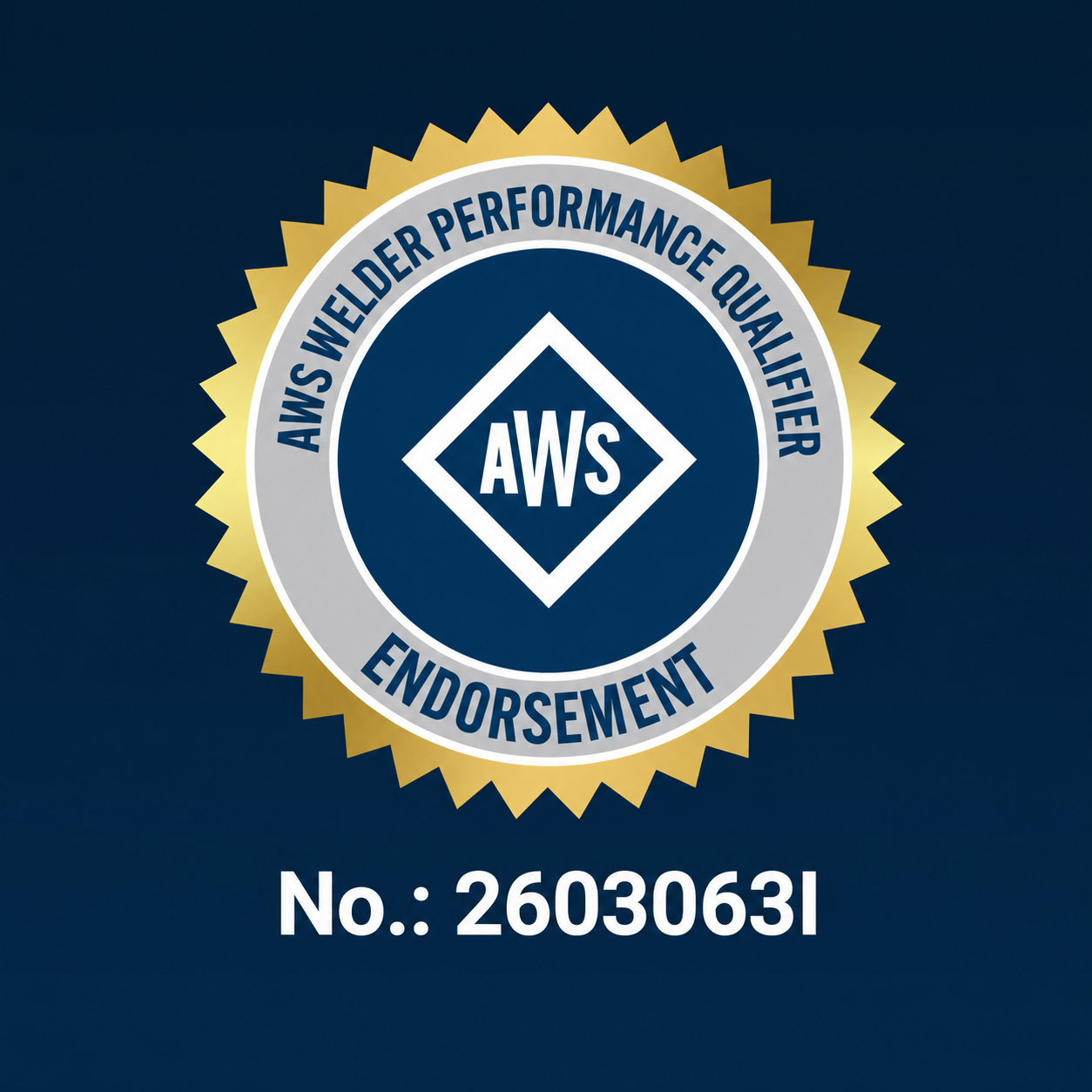 AWS Welder Performance Qualifier Endorsement, credencial 26030631